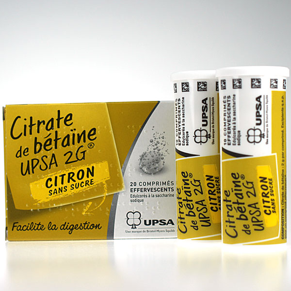 Citrate de b&eacute;ta&iuml;ne UPSA 2g Citron Sans sucre 20 cprs eff