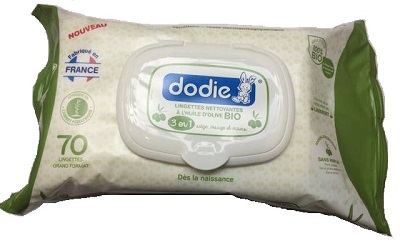 DODIE 70 Lingettes Nettoyantes 3 en 1 &agrave; l'Huile d'Olive Bio
