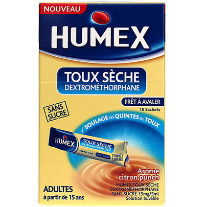 Humex Toux s&egrave;che dextrom&eacute;thorphane Citron Punch 15 sachets