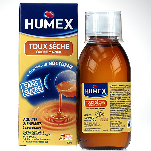 Humex Toux s&egrave;che Oxom&eacute;mazine Caramel 150 ml