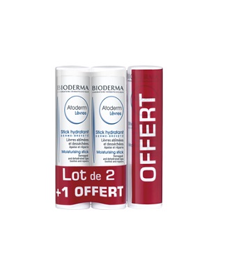 BIODERMA Atoderm Stick L&egrave;vres Lot 2 x 4 g + 1 Offert