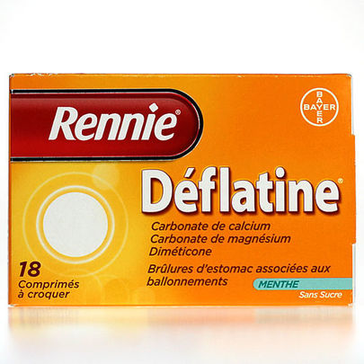 Rennie D&eacute;flatine Menthe Sans sucre 18 comprim&eacute;s