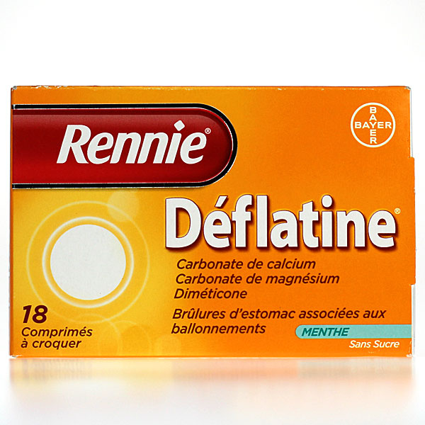 Rennie D&eacute;flatine Menthe Sans sucre 18 comprim&eacute;s