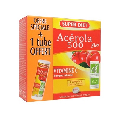 SUPER DIET Ac&eacute;rola Bio 500 Tubes 24 comprim&eacute;s + 1 offert