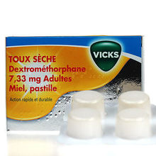Toux S&egrave;che Vicks Dextrom&eacute;thorphane 12 pastilles Miel Adultes